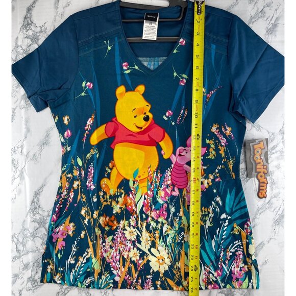 Tooniforms Size XS Winnie The Pooh & Piglet Floral Print Scrub V NeckTop - Picture 3 of 11